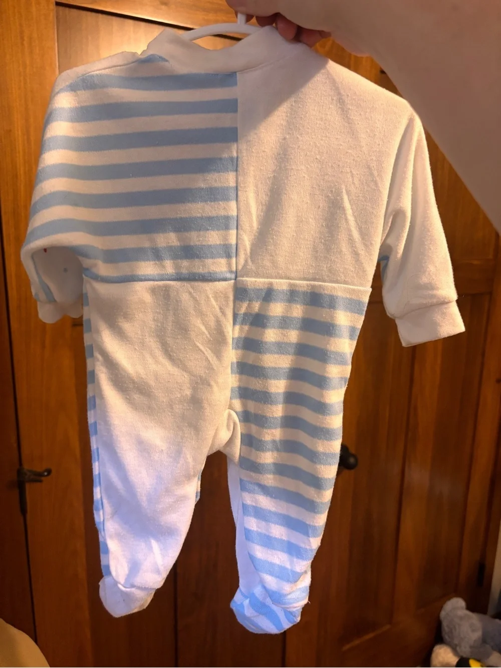 Vintage Baby Love Patchwork Teddy Bear Footed Sleeper Small Blue Stripe 6-9 mo